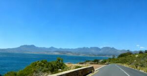 Scenic coastal road along Clarens Drive overlooking the Kogelberg Coast and False Bay
