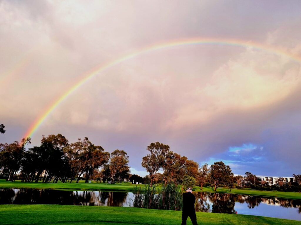 Strand Golf Club rainbow view after rainfall in the Helderberg